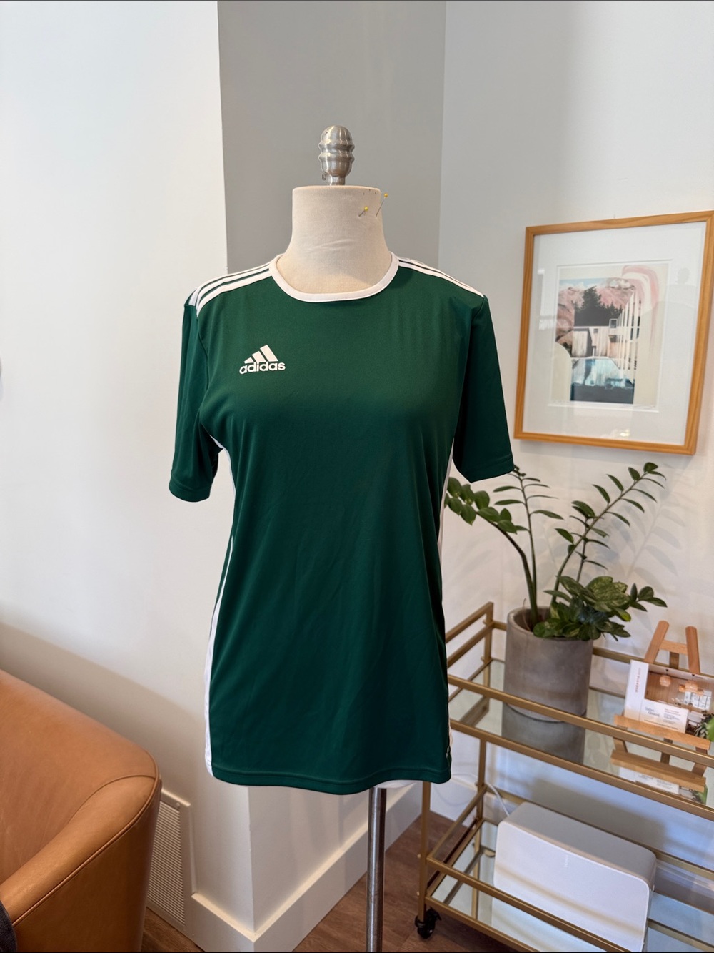 adidas Women's Green and White Short-Sleeve Athletic Jersey